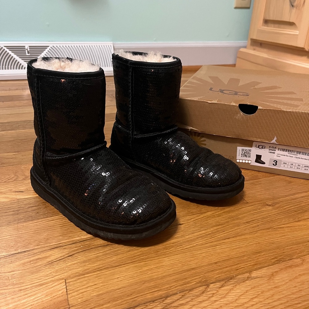 UGG Kids Black Sequin Classic Short Boots
